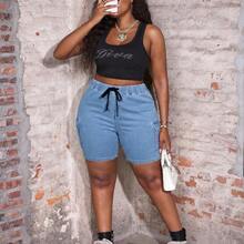 Slayr Plus Size High Waist Skinny Sexy Cargo Denim Shorts - Lavado ligero - Ver 7