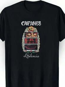 Women's Casual Graphic T-Shirt, 1 Piece Set. Beautiful Blouses For Women. Women's Clothing Sets. El Silencio White T-Shirts And T-Shirt With Printed Face Design. High-Quality Print. Round Neck. Basic Loose Fit. Breathable. Versatile. Machine Washable. Comfortable Sizes S-3XL. Essential For Casual And Sporty Daily Wear. Summer. - 黑色 - 查看 4