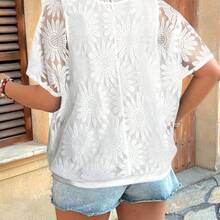 Plus Size Lace Fabric Oblique Shoulder Cover-Up, Matching Camisole Lining, Faux Two Pieces Design, Cinched Waist, Casual Scoop Neck Cover Up For Vacation, Commute - Rosa Fucsia - Ver 3