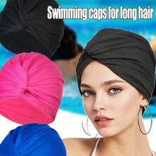 Women's Long Hair Black Swimming Cap, Fabric Swimming Cap, Soft & Pressure-Free Swimming Cap, Elastic Fabric Won't Squeeze Head, High-End Swimming Cap, Beach Accessory, Swimming Pool Floats - Multicolor - View 1