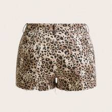 ICON Plus Size Women's Fashion Tiger Stripe Washed Frayed Hem Denim Shorts - Multicolor - Ver 9