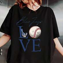 Camiseta Unisex Premium Minimalista Casual de Corte Moderno con Diseño de Béisbol (Azul Jays, Pájaro y Pelota), Ropa Deportiva Casual Negra para Fans, Idea de Regalo, Ropa de Moda para Uso Diario, Regalo para Fiestas, 100% Algodón, 1 Pieza, 180g, Ecológica - Negro - Ver 1