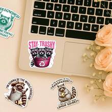 4PCS Funny Raccoon Sticker – Raccoon Gift, Stay Trashy, Sarcastic Humor Sticker For Laptop, Water Bottle, Phone, Journaling, Hard Hat, Car Bumper - A - View 4