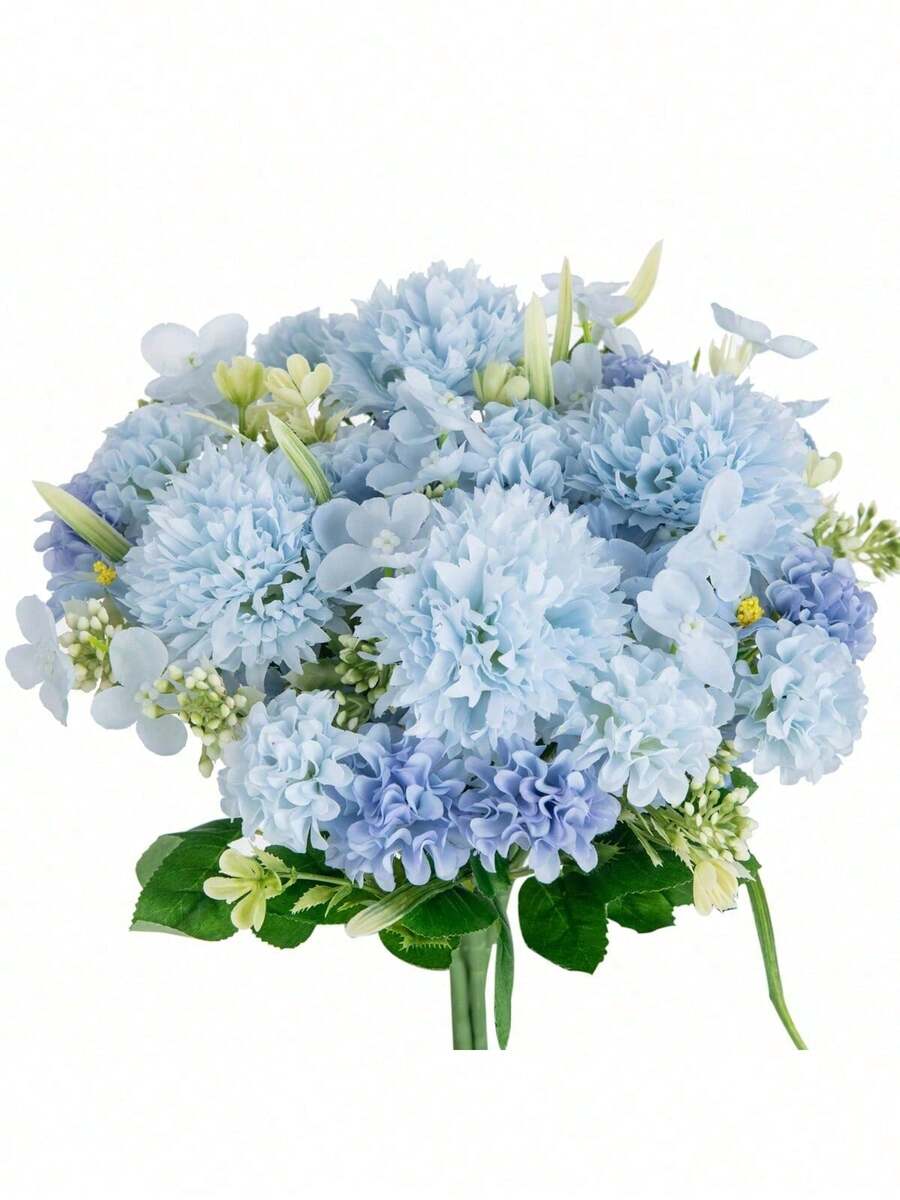 1件人造繡球花天鵝絨菊花仿真花束,適用於婚禮、花瓶、家居、餐廳、臥室裝飾、節日、生日派對、戶外花園裝飾 - 藍色 - 查看 1