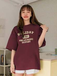 Estilo Y2K, estilo a la moda, lo más nuevo de 2026, estilo lindo, estilo casual. Mujeres y Hombres. Estilo Y2K, estilo a la moda, lo más nuevo de 2026, estilo lindo, estilo casual. Mujeres y Hombres. Camiseta de manga caída con gráfico de letras, camiseta holgada de verano, Pascua. 180g (Tallas S-XXXL). 180g (Tallas S-XXXL) - Rojo - Ver 3