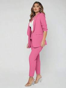 Traje de blazer con cuello de chal y pantalones para otoño/invierno - Rosa Fucsia - Ver 4