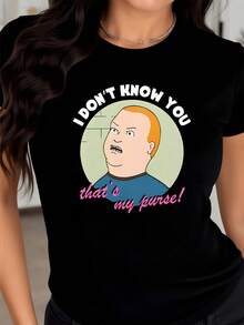 Figura divertida de caricatura mostrando una expresión sorprendida y una frase humorística que transmite actitud de independencia y autoconfianza ideal para quienes disfrutan del humor irónico camiseta de mujer casual moderna cómoda para uso diario - Negro - Ver 8