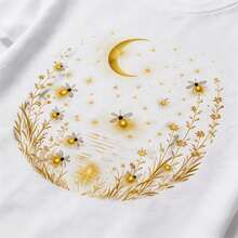 Dreamy Starry Night Short Sleeve T-Shirt: A Versatile Garment With A Delicate And Feminine Touch. Moonlight Gold Floral T-Shirt: A Casual Cotton T-Shirt, French Style, For Everyday Wear. - 白色 - 查看 5