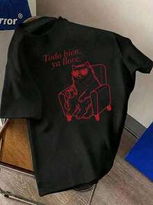 1 camiseta de talla grande para mujer, con la frase en español "Está bien, ya he llorado lo suficiente", con un gráfico de un gato con gafas de sol en forma de corazón sentado en una silla y tomando café. Camiseta casual de manga corta con cuello redondo, adecuada para primavera, otoño, verano, ideal para el Día de San Valentín y la vuelta al cole. Camiseta de talla grande para mujer, ropa de vacaciones, Día de San Valentín, top, verano, ropa de talla grande para mujer, Día de San Valentín. Blanco 180g 100% Algodón - Negro - Ver 2