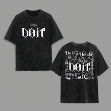 1 pieza Camiseta de manga corta de cuello redondo oversize unisex desgastada y lavada, 100% algodón pesado de 220g, diseñada por artistas Y2K estilo americano vintage, estampado gráfico de nombres de ciudades, ideal para uso diario, conciertos y festivales - Negro - Ver 1