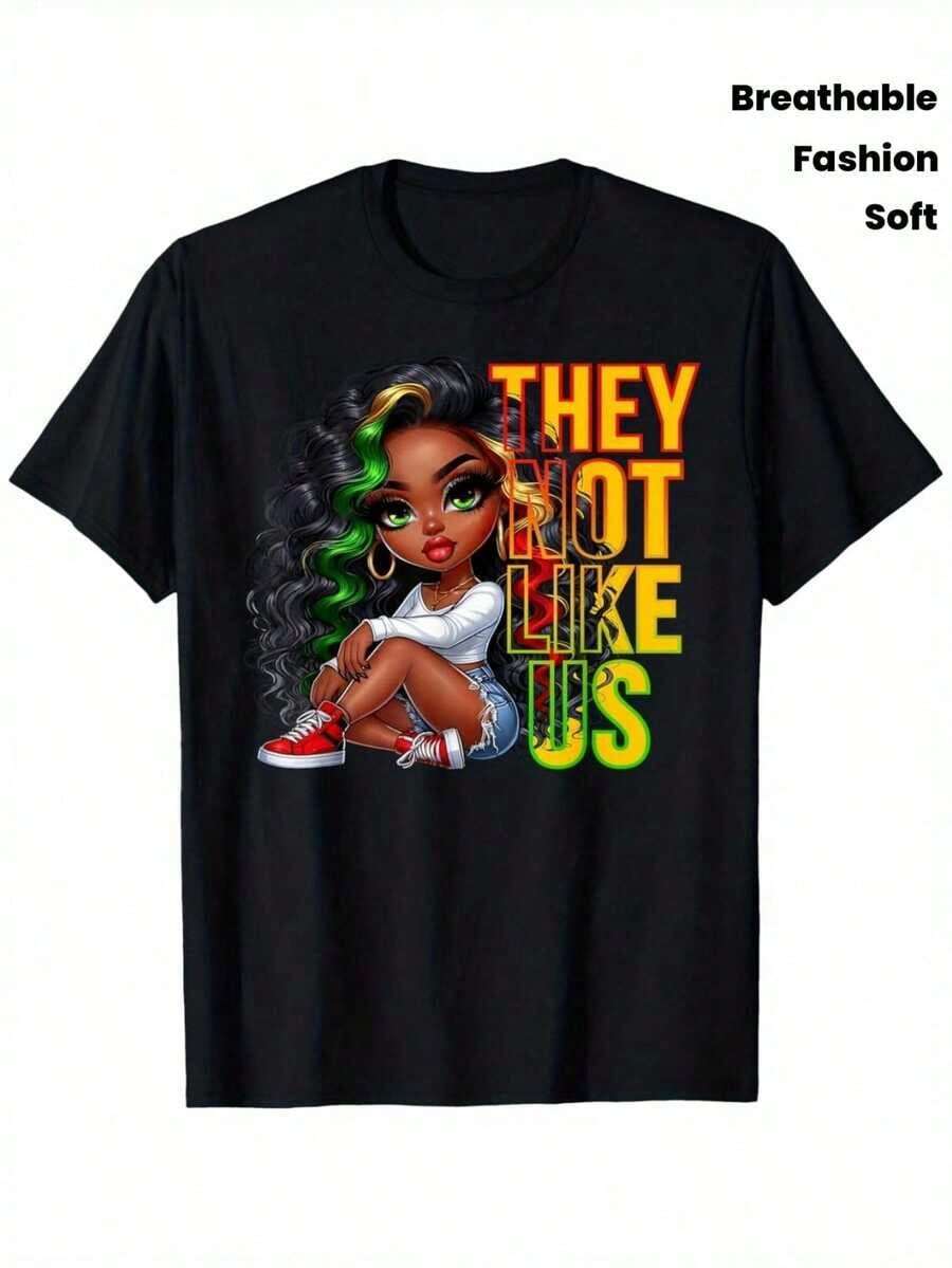 Camiseta de mujer moderna, informal, para fiestas y para estar en casa, 100% algodón, corte holgado. . TheyAreNotLikeUsAfricaTShirtVibrantColorfulGraphicPrintCrewneck,BreathableSummerComfort,CulturalPrideArtOfExpression,UnisexCasualShortSleeveTee-VintageStreetStyleUnisexLooseCottonShortSleeveCrewNeckT-Shirt - Negro - Ver 1