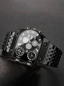 1 chiếc đồng hồ nam quà tặng, dây đeo hợp kim, mặt số lớn ba kim chỉ giờ, đồng hồ đeo tay thạch anh đẹp mắt (1 chiếc/bộ), không bao gồm hộp đựng đồng hồ. - màu đen - Xem 4