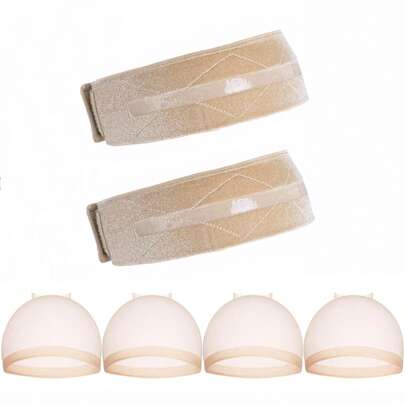 Bộ 2 gói băng đô silicon giữ tóc giả bằng nhung kèm 4 mũ trùm đầu, băng đô điều chỉnh được, chống trượt giúp giữ tóc cố định.