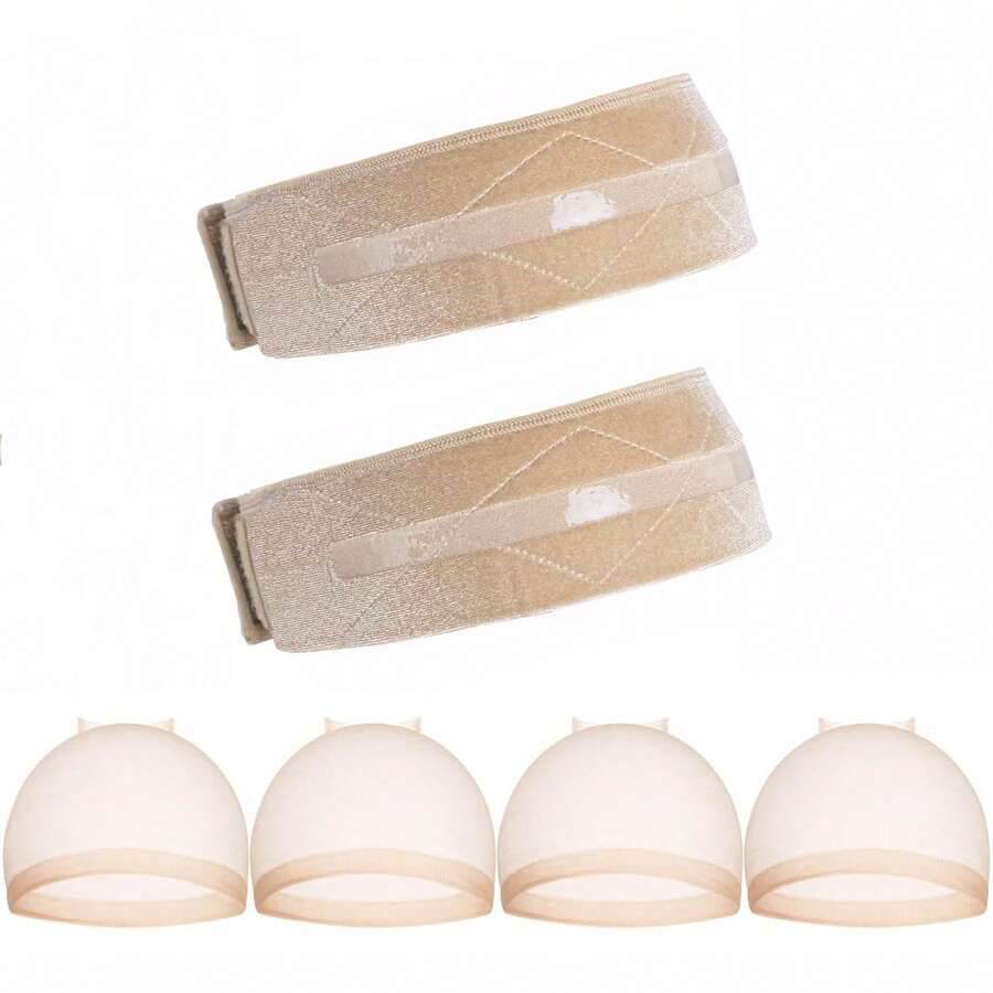 Bộ 2 gói băng đô silicon giữ tóc giả bằng nhung kèm 4 mũ trùm đầu, băng đô điều chỉnh được, chống trượt giúp giữ tóc cố định. - Xem 1