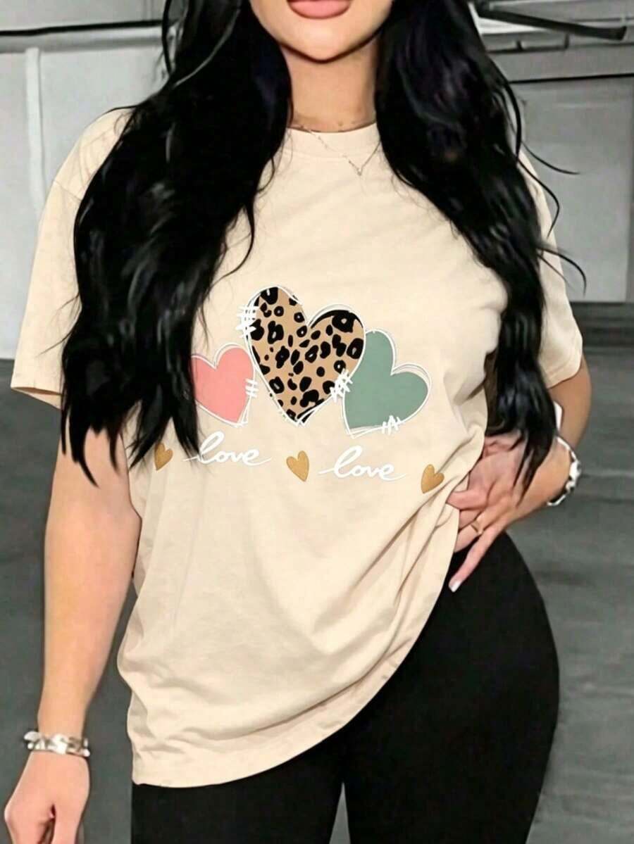 GiftGiftCamiseta Casual de Manga Corta para Mujer - Estampado de Leopardo y Cerezas, Negra con Detalles Dorados Brillantes, Elasticidad Media, Lavable en Máquina, Comodidad Todo el Año Cuello Redondo Algodón 100% Tejido Suave Manga Corta Transpirable y FrescaSoftSoft - Albaricoque - Ver 1