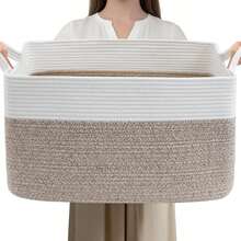 Inwagui Large Blanket Basket Soft Foldable Toy Storage Box Rectangular Woven Rope Storage Basket With Handle, Suitable For Laundry, Clothes, Books, Towels, Home Decor Nursery Bedroom Bathroom Shelf Organizer - Multicolor - View 14