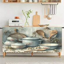 1 chiếc khăn trải bàn ngắn bằng vải nhung mềm mại họa tiết hoa nhí kiểu Pháp, dùng làm rèm tủ bếp, dễ treo, lý tưởng cho trang trí nhà cửa, phù hợp với tủ bếp, tủ giặt, tủ đựng đồ, có thể dùng làm rèm cửa sổ. - Nhiều màu - Xem 13