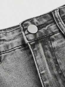 Minifalda casual cargo de mezclilla lavada para mujer - Gris Claro - Ver 4