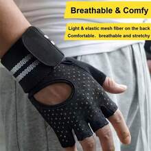LOTANK 1 Pair Unisex Breathable Mesh Fitness Gloves With Wrist Support, Half Finger Anti-Slip Gym Gloves For Strength Training, Suitable For Various Workouts And Bodybuilding - Multicolor - View 3
