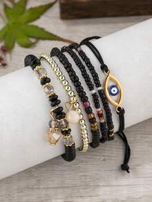 6pcs/Set Vintage Evil Eye Bangle Bracelets For Women, Suitable For Daily Wear - Black - View 1