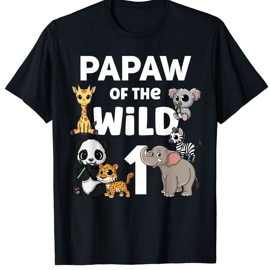 1st Birthday clothes T-Shirt fclothes Dad - Soft clothes with Wild Animal Print (Lion, Elephant, and Giraffe) - Classic clothes Casual Shirt fclothes New Parents, clotheshine Washable, Ideal Gift fclothes Travel, Spclothests, and Casual Wear, Breathable Fabric, Shclothest Sleeve, Durable Construction - Negro - Ver 1
