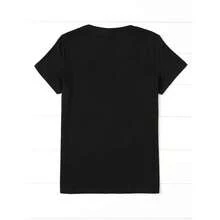 YOCASA Camiseta Casual de Verano para Mujer, con Cuello Redondo, Ajustada y Manga Corta, con Estampado de Pintura al Óleo, Floral, Corazón, Cereza y Patrones de Letras. Tejido Casual Simple, Ideal para Uso Diario y un Citas de San Valentín. - [Negro] - Ver 3