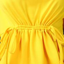 Conjunto de dos piezas elegante europeo y americano de invierno, con volantes, cordón ajustable, manga larga y corte ceñido a la cintura - Amarillo - Ver 4