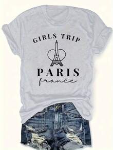 Top Casual de Talla Grande con Mangas Cortas y Estampado de Letras, Adecuado para Verano y Primavera, Ropa de Talla Grande para Mujer. - Gris Claro - Ver 6