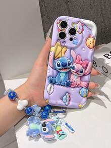 Disney Has Authorized, Phone Case - Chain Set, The Stitch Lilo & Stitch 3D Phone Case Plus A Silicone 3D Stitch Bracelet With Metallic Ring Removable Bracelet, Stitch And Angel Pattern, Compatible With Iphone17/16/15/14/13/12/11/XS/XR/X Plus Pro Max, A Stylish Cartoon Phone Case, The Perfect Gift Choice, Phone Protection, Durable Phone Cover, Great Gift For Friends And Family. - 白色 - 查看 4