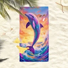 1条海豚图案沙滩巾，超柔软超细纤维特大号沙滩毯，超强吸水浴巾，适合旅行、游泳池、潜水、冲浪、瑜伽、露营等场合，多种尺寸可选，沙滩、泳池、旅行、露营、瑜伽必备用品 - 海豚 - 查看 5