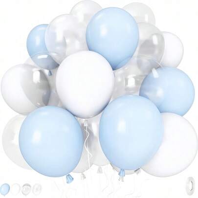 53pcs/27pcs 10-Inch Macaron Blue, White, Pearl White Latex Balloon Set, Suitable For Indoor, Party, Graduation Ceremony, Outdoor Events, Family Gathering, Proposal, Balloon Arch