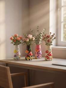 1Pc 3D Mushroom Relief Resin Decorative Vase - Childlike Ins Style Flower Vase For Home & Desk Decor | Home Decor, Room Decor, Boho Decor, Desk Decor, Cute Collectible, Unique Gift, Table Centerpiece, Housewarming Gift - New Model - View 5