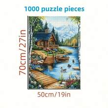 1盒1000片拼图，50*70厘米/19.7*27.6英寸 - 河畔小屋主题 - 大型成人拼图礼品，DIY工艺品，适合家居、客厅、办公室装饰，无框，圣诞节、万圣节、母亲节、新年、复活节礼物 - 彩色 - 查看 3