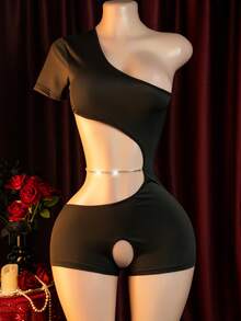 Bộ jumpsuit hai dây gợi cảm, bộ jumpsuit trễ vai quyến rũ với dây xích, bộ jumpsuit ôm sát cơ thể gợi cảm dành cho nữ, bộ jumpsuit bó sát. - màu đen - Xem 1