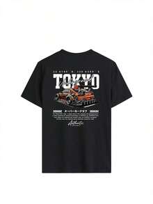 White Short-Sleeved T-Shirt With Racing Car Print, Personalized, New, Casual, Simple And Fun, Summer, Versatile For Everyday Use, Fashionable Top For Women - Loose Cotton Short-Sleeved Round Neck T-Shirt, Urban Vintage Style. - 黑色 - 查看 5