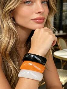 Set de 3 pulseras acrílicas asimétricas y semitransparentes para mujeres, versátiles. (Nota: La serie beige puede tener diferencias de color, lo cual es un fenómeno normal de la artesanía y no afecta la apariencia. Consulte la tabla de tallas al comprar y no deje reseñas negativas por un desajuste de tamaño.) - Juego de 3 piezas (Estilo A) - Ver 7
