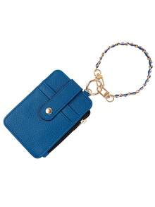 1pc Women's PU Leather Card Holder Wristlet - Litchi Texture Mini Wallet With Detachable Gold Chain, Transparent ID Window & Zipper Coin Pocket, Multi-Slot Organizer For Everyday Use - Multicolor - View 19