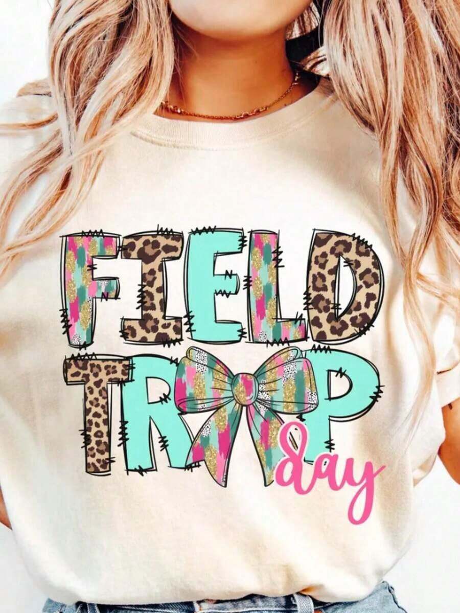 1 "Field Trip Anyone" T-Shirt, School Trip T-Shirt, "Teacher Magic School Bus" T-Shirt, Field Day T-Shirt, "Seatbelts Everyone" T-Shirt, "Frizzle" T-Shirt, Teacher T-Shirt, Oversized Graphic Tees For Women, 100% Cotton, Crew Neck, Short Sleeve, Casual Tops, 180g, 100% Cotton, All Designs Are Printed. Unisex. - 白色 011 - 查看 1