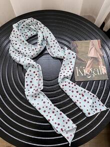 1pc Light Blue Polka Dot Printed Silk Scarf, Multifunctional Silk Ribbon Necktie, 2026 New Fashion Headband, Neck Decor For Women, Suitable For Daily Outfit Matching - Baby Blue - View 10