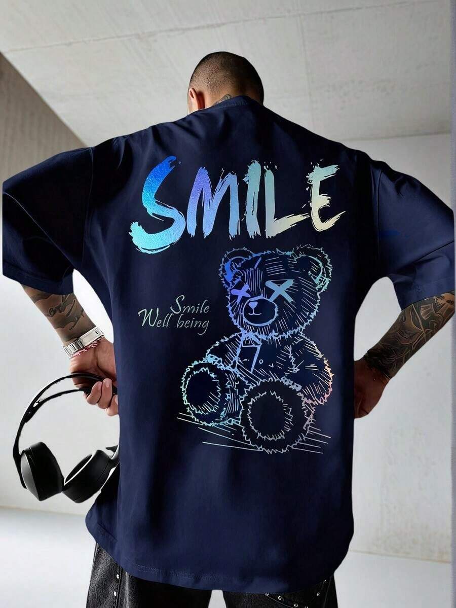 Camiseta de Manga Corta para Hombre Zrgoth, Casual, Versátil, con Estampado Simple - Azul Marino - Ver 1