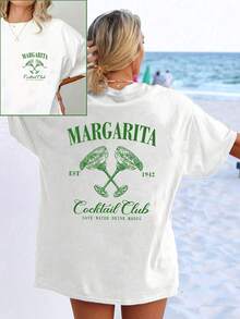 Camiseta de Mujer con Estampado Gráfico Margarita Cocktail Club - 100% Poliéster Ligero 180gsm, Cuello Redondo, Manga Corta, Diseño Vintage 1942, Lavable a Máquina, Camiseta Casual de Verano para Salidas a la Playa y Reuniones Sociales, Estilo Y2k - Blanco - Ver 10