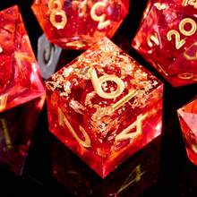 7 piezas Juego de dados de resina líquida D&D, dados poliédricos de bordes afilados, dados de resina hechos a mano para juegos de rol, juegos de mesa, rojo - Multicolor - Ver 6