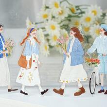 30入藍色調藝術女孩穿搭貼紙，清新森系人物PET貼紙，適用於筆電、手機、行李箱、相簿、吉他、鉛筆盒、日記本、剪貼簿、辦公室裝飾、DIY、學生禮品袋、生日與節日禮物、學校用品，PVC完美貼紙 - 花見澄心 - 查看 5