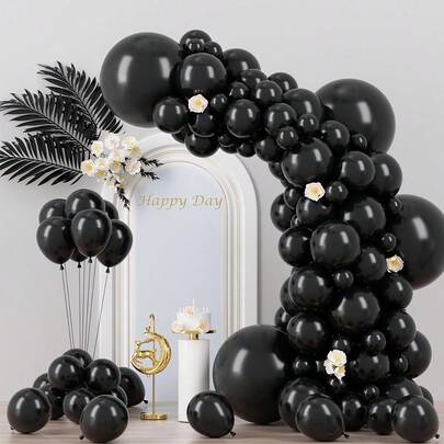 94 piezas Juego de arco de guirnalda de globos de látex negro mate sólido, todo a juego. Conjunto decorativo de globos ideal para Navidad, Año Nuevo, cumpleaños, boda, baby shower, revelación de género, compromiso, aniversario, graduación, reunión familiar, decoración de interiores y exteriores, fondo de fiesta en el hogar