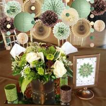 15 piezas Decoraciones de fiesta verde oliva y marrón Decoraciones de cumpleaños verde oliva beige marrón Bolas de flores de papel Linternas de papel Adecuado para fiesta de cumpleaños con tema verde oliva y marrón Despedida de soltera Boda Decoraciones interiores y exteriores - Colores mezclados - Ver 14