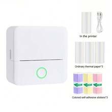 1pc Portable Wireless Mini Printer, Inkless Pocket Photo Printer With Back Print Film, USB Charging, Compatible With IOS & Android For Pictures, Photos, Journals, DIY,With 3 Rolls Of Thermmal Papers, 3 Rolls Of Color Self-Adhesive Stickers , Can Print Pictures, Photos, Labels, Text, To-Do Lists, Etc - 白色 - 查看 12