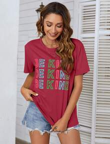 BloomingJelly-playerademangacortaparamujer,diseñográficodeajusteholgado,lindascamisetascasualesdeverano - Rojo - Ver 2
