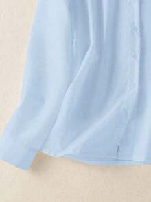 Camisa de mujer de unicolor con cuello en V y botones - Blusa casual y elegante de manga larga con detalle de bolsillo, adecuada para vacaciones, viajes y uso diario, artículo esencial para primavera, verano, otoño e invierno - Celeste - Ver 7
