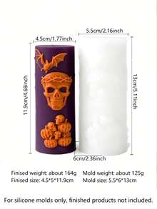 Khuôn sáp hình đầu lâu, bí ngô, dơi, nhà thờ, cột cây khô theo phong cách Gothic, khuôn silicon làm nến phong cách tối màu cho Halloween, khuôn sáp nến trong suốt và dễ lấy ra, dụng cụ làm nến thủ công DIY. - Khuôn hình trụ kiểu Gothic - Xem 8