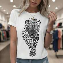 Women's Clothing Leopard Print T-Shirt For Women - Casual Short Sleeve Crew Neck Pure Cotton Loose Fit Animal Print Top For Summer, Sizes S-5XL Available Women's Shirts - 白色 - 查看 6